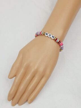 Handmade Clay Bead Multi Color Mom Bracelet